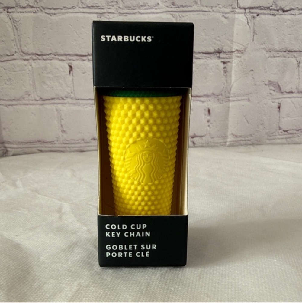 Starbucks Bright Yellow Pineapple Studded Cold Cup Keychain From Hawaii